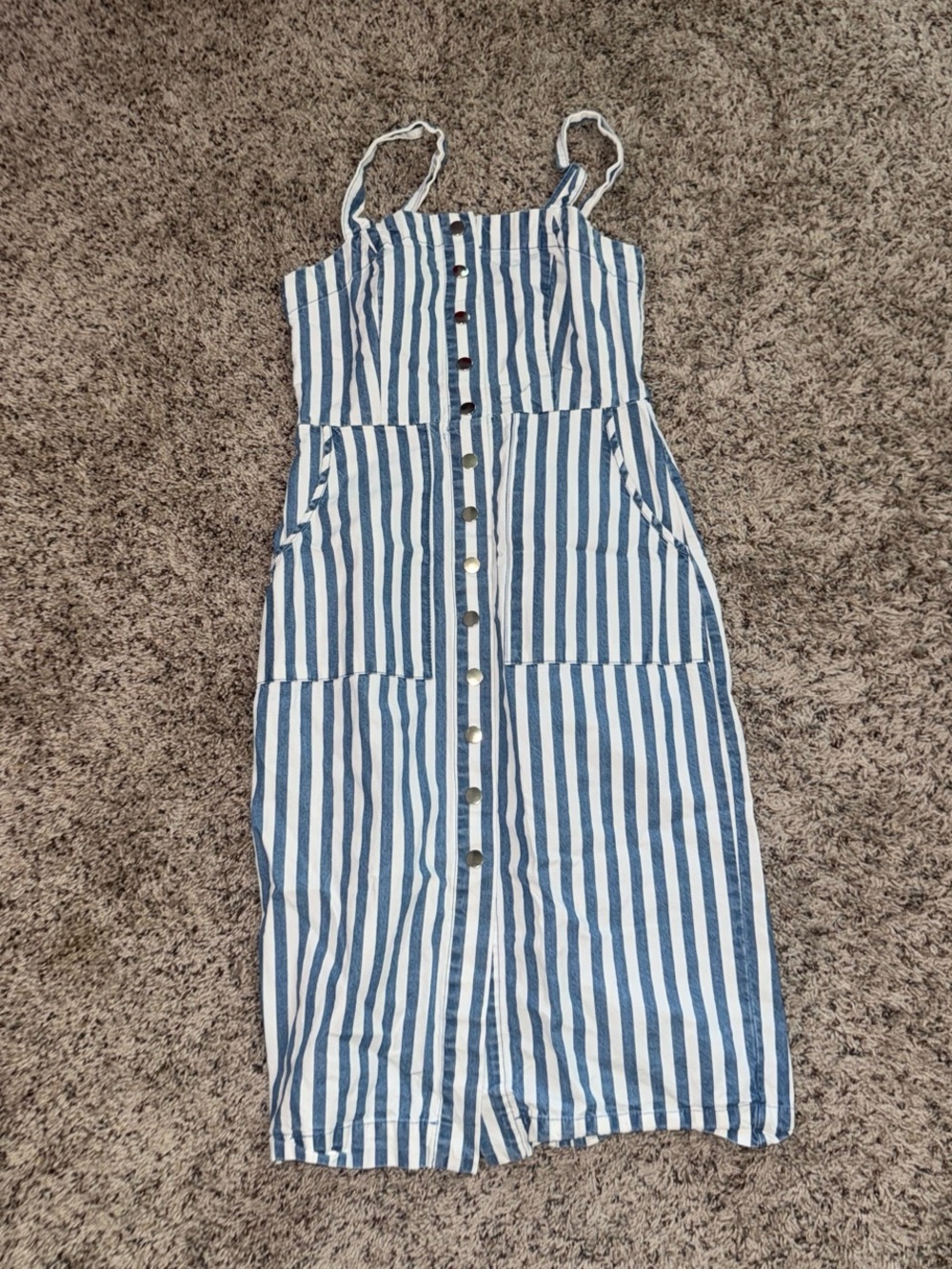 Forever 21 Blue and White Striped Button-Front Midi Dress